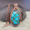 Turquoise and Copper Hand Woven Pendant