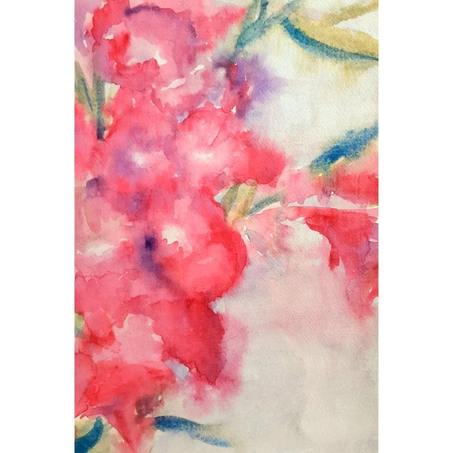  Abstract Gladioli in pink original watercolour painting