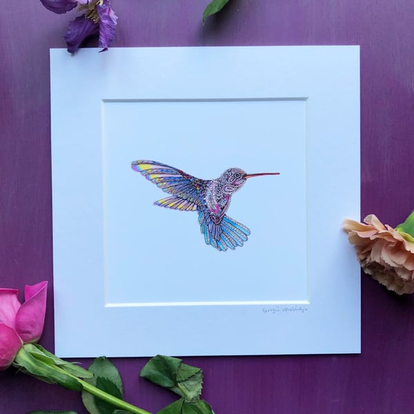 'Hummingbird' 8" x 8" Mounted Print