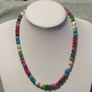 Mottle Glass Bead & Rhinestone Necklace