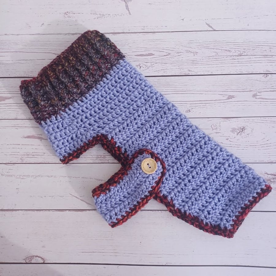 Chunky lavender jumper for pet; crochet blue dog sweater