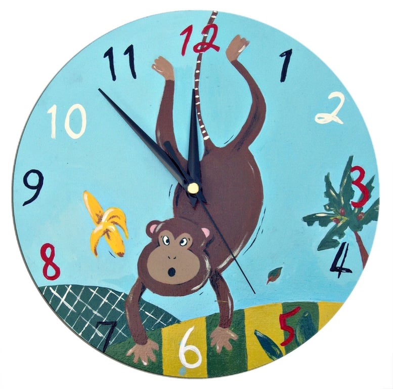 Monkey Clock, Kids Clock, Wooden Clock, Wall Clock, Jungle Decor, Safari Decor