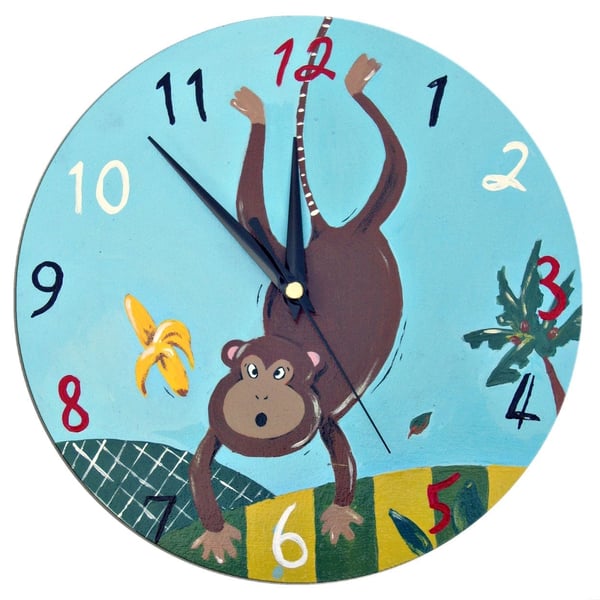 Monkey Clock, Kids Clock, Wooden Clock, Wall Clock, Jungle Decor, Safari Decor