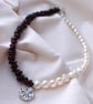 Sterling Silver Garnet & Freshwater Pearl Necklace with CZ Drop Pendant - Image 1