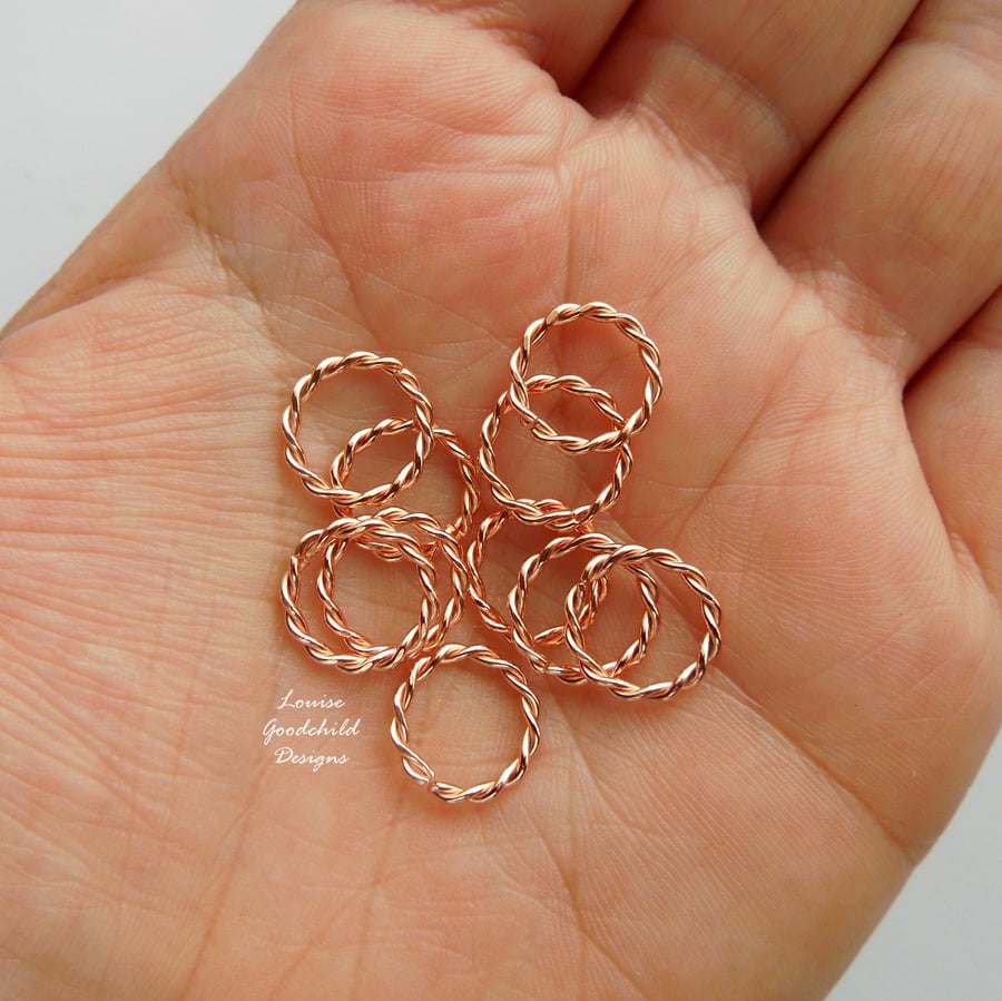 Shiny copper wire twisted 11mm jump rings x 10, make your own
