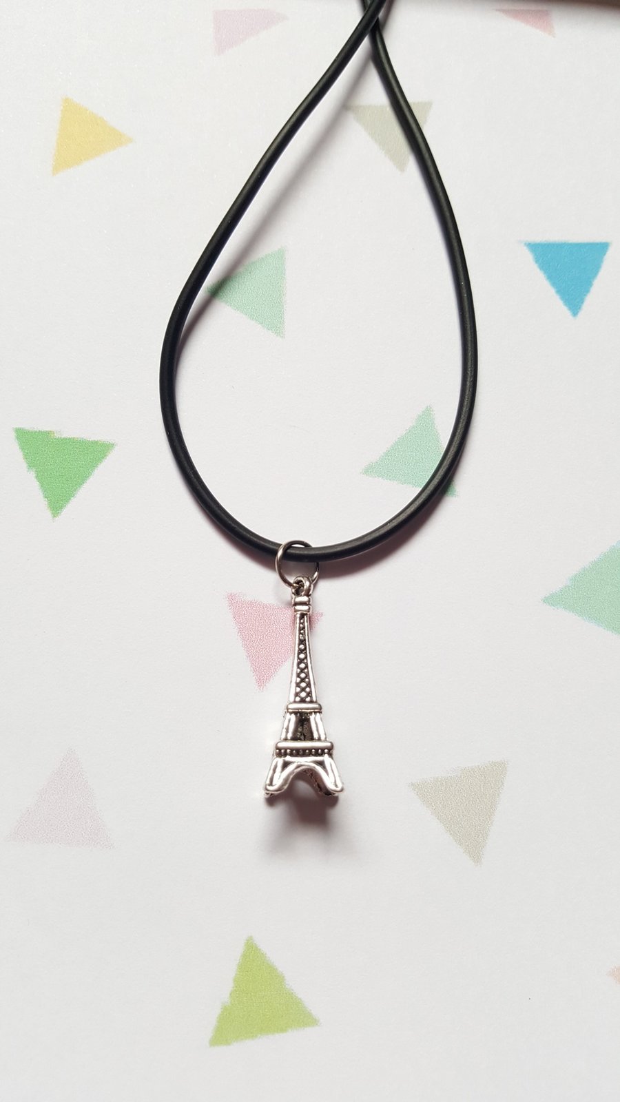 Eiffel Tower Necklace (Black Rubber Cord) 