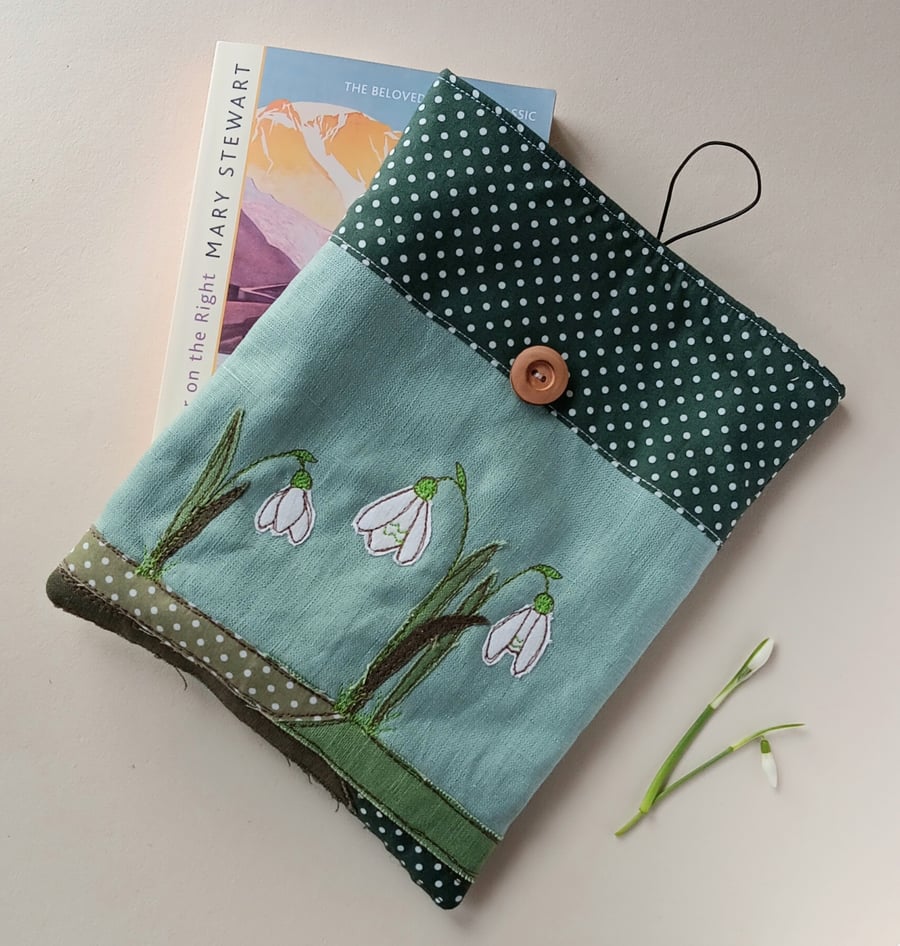 Book Sleeve with Embroidered Snowdrops 