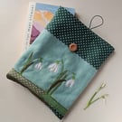 Book Sleeve with Embroidered Snowdrops 