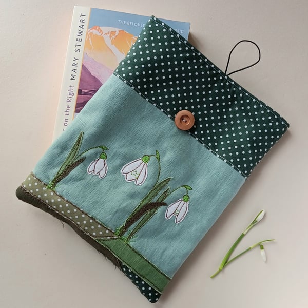 Book Sleeve with Embroidered Snowdrops 
