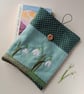 Book Sleeve with Embroidered Snowdrops 