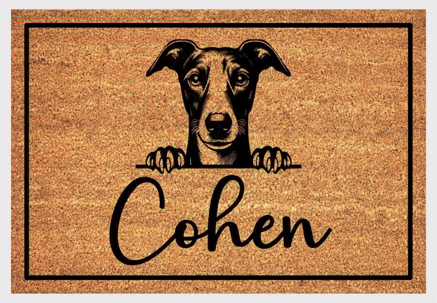 Whippet Door Mat No.2 - Personalised Whippet Welcome Mat - 3 Sizes