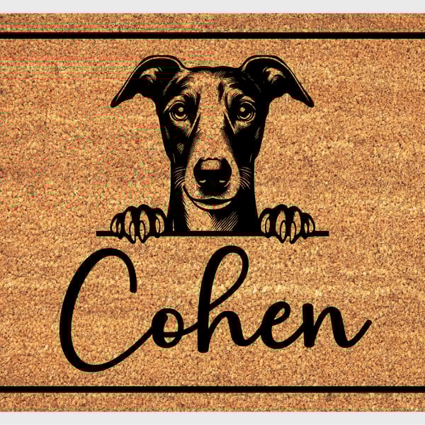 Whippet Door Mat No.2 - Personalised Whippet Welcome Mat - 3 Sizes