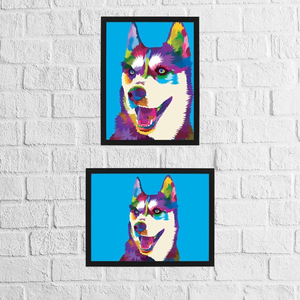 Dog Husky geometric rainbow print