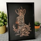 Jackalope Foil Print - Mythical Rabbit Foil Print - Rose Gold Foil Print