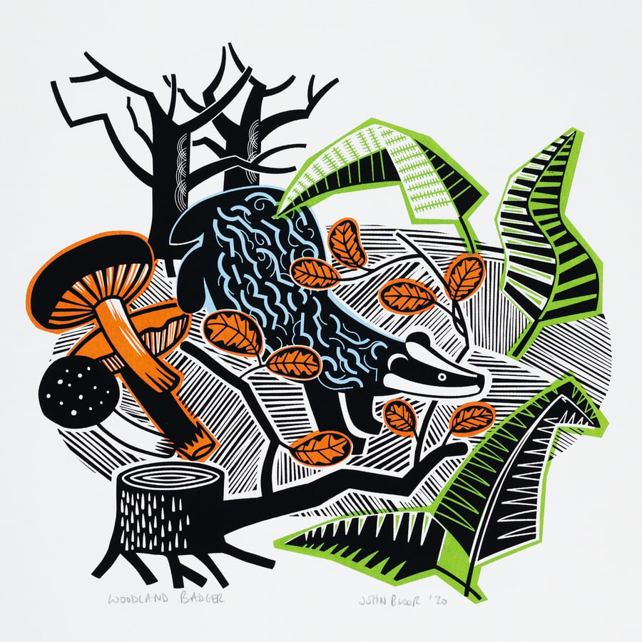 Woodland Badger hand pulled screen print