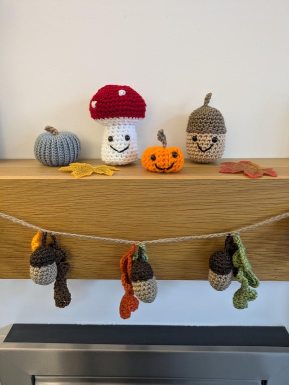Cute Autumn Decorations, Toadstool Mushroom, Acorn Kawaii, Mini Pumpkin