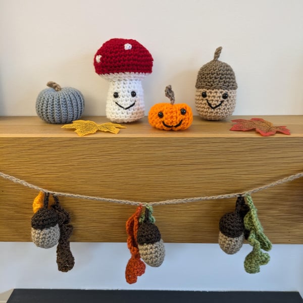 Cute Autumn Decorations, Toadstool Mushroom, Acorn Kawaii, Mini Pumpkin