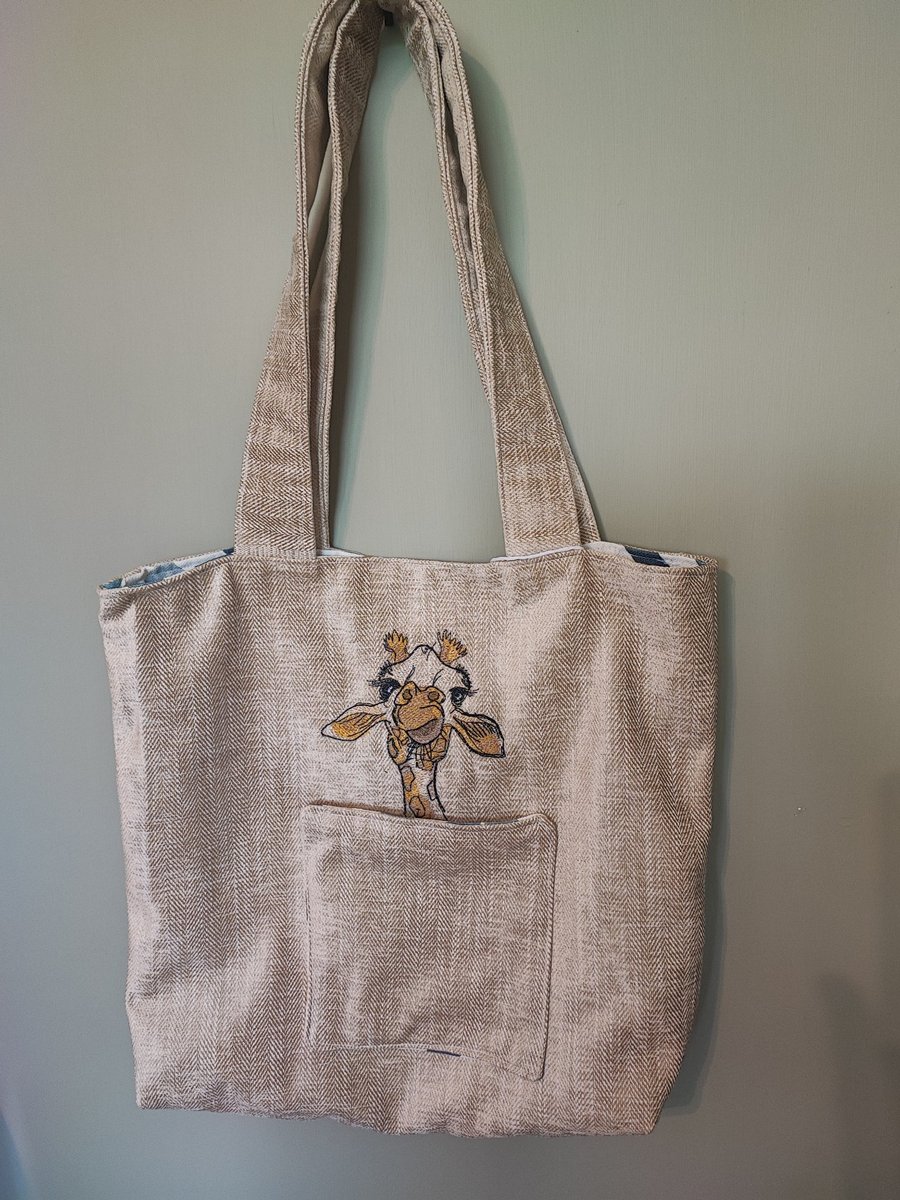 Tote Bag with Giraffe embroidery