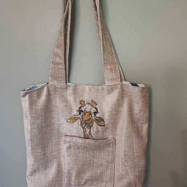 Tote Bag with Giraffe embroidery