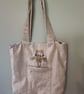 Tote Bag, beige colour herringbone with Giraffe embroidery