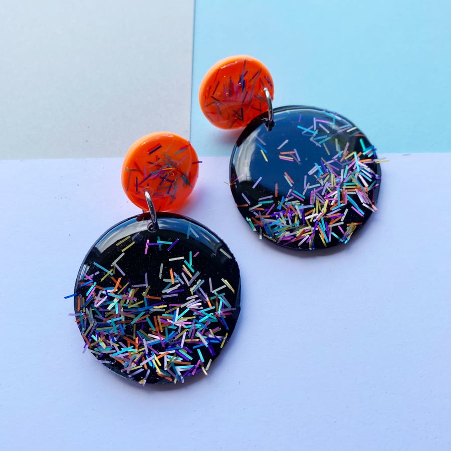 Glitterati mega glittery shiny earrings, glitter neon earrings