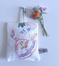 Large lavender bag recycled from vintage embroidered crinoline lady table cloth
