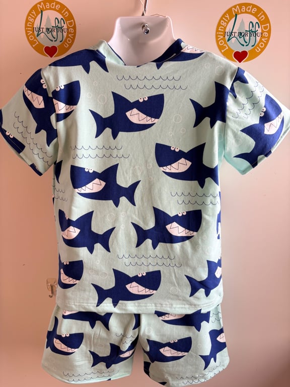 Handmade Toddler Shark Jersey T Shirt & Shorts Set 