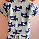 Handmade Toddler Shark Jersey T Shirt & Shorts Set 