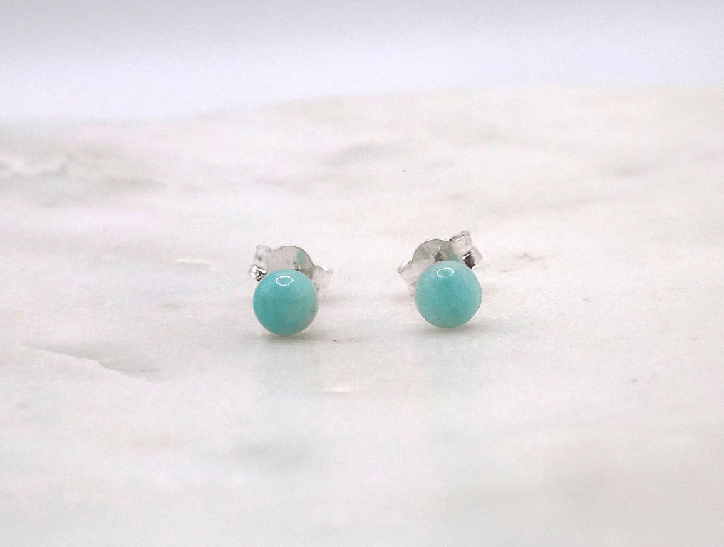 Amazonite Round Cabochon 4mm Gemstone Sterling Silver Stud Earrings.