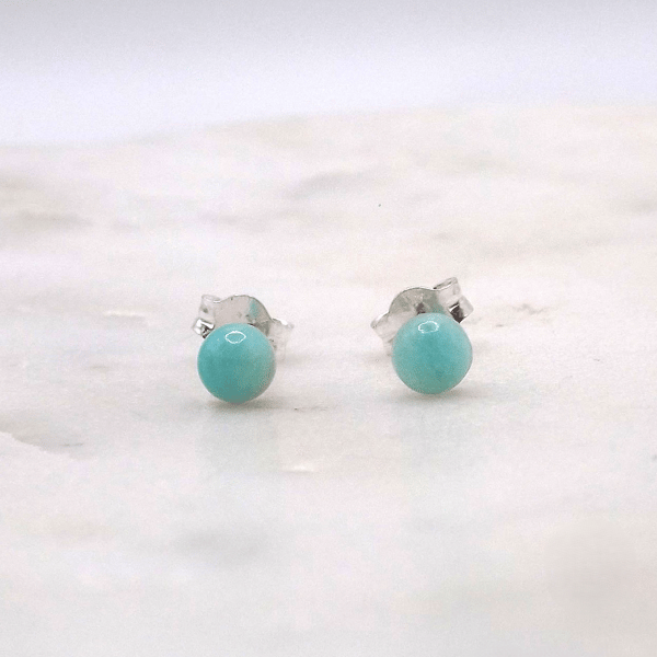 Amazonite Round Cabochon 4mm Gemstone Sterling Silver Stud Earrings.