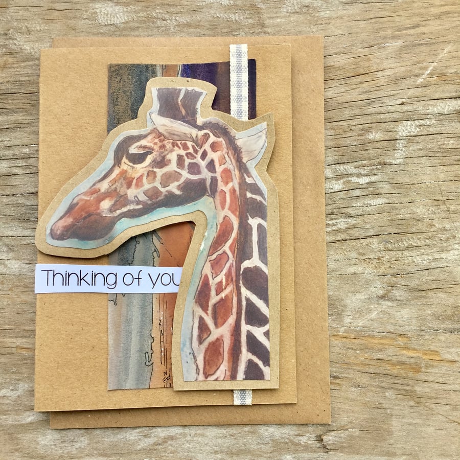 handmade recycled paper card (item no 176) thinking of you, giraffe