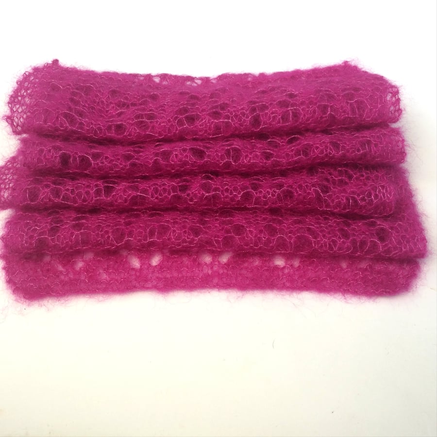Pink  lace scarf hand knit in kid mohair