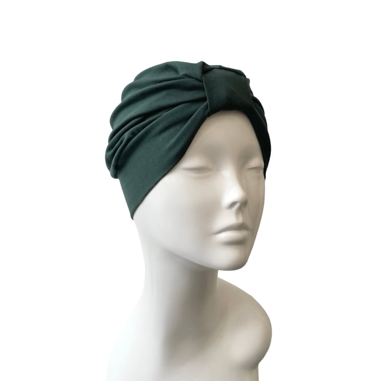 Green Turban Head Scarf, Casual Women's Turban Hat, Stretchy Alopecia Head Wrap