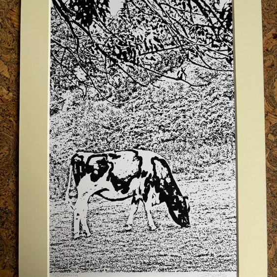Monochrome Singular Print Eco Friendly Unique Gifts signed picture grazing cow