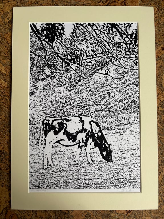 Monochrome Singular Print Eco Friendly Unique Gifts signed picture grazing cow