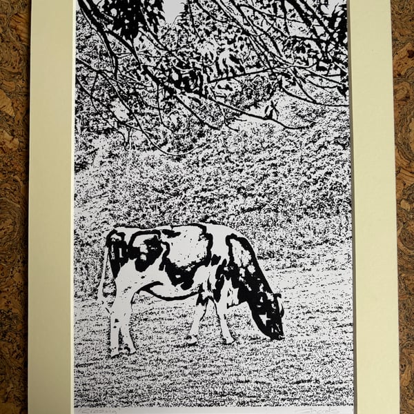 Monochrome Singular Print Eco Friendly Unique Gifts signed picture grazing cow