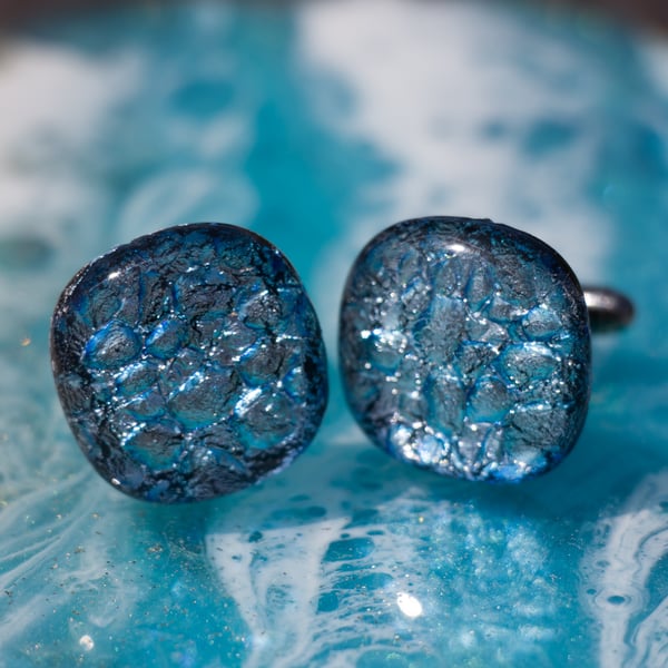 Dichroic Glass Cufflinks - Silver Bubbles - 4050