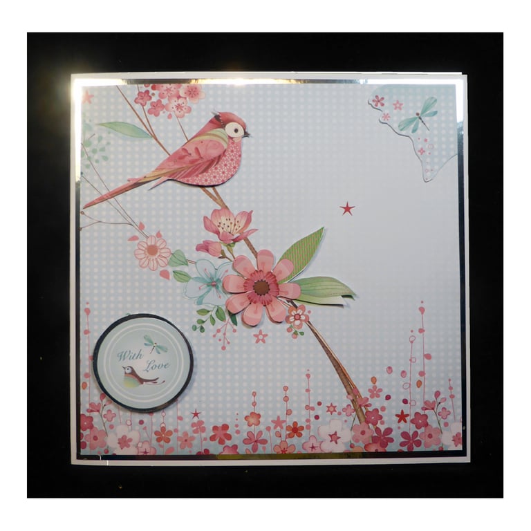 Pink Bird on Floral Branch (JFY 485)