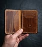 Cognac Tan Full Grain Leather Mini Wallet Compact Bifold Small Wallet UK - Image 3