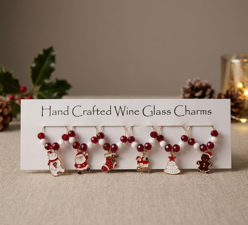 Red and White Festive Wine Glass Charms.
