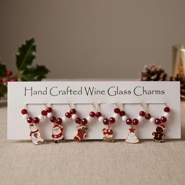 Red and White Festive Wine Glass Charms.