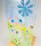 Fused glass floral meadow panel in oak - fused glass art - Image 2