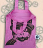 Steampunk Cat Pink Tote Hand Printed Turquoise Mini Tote Shopping Bag - Image 2