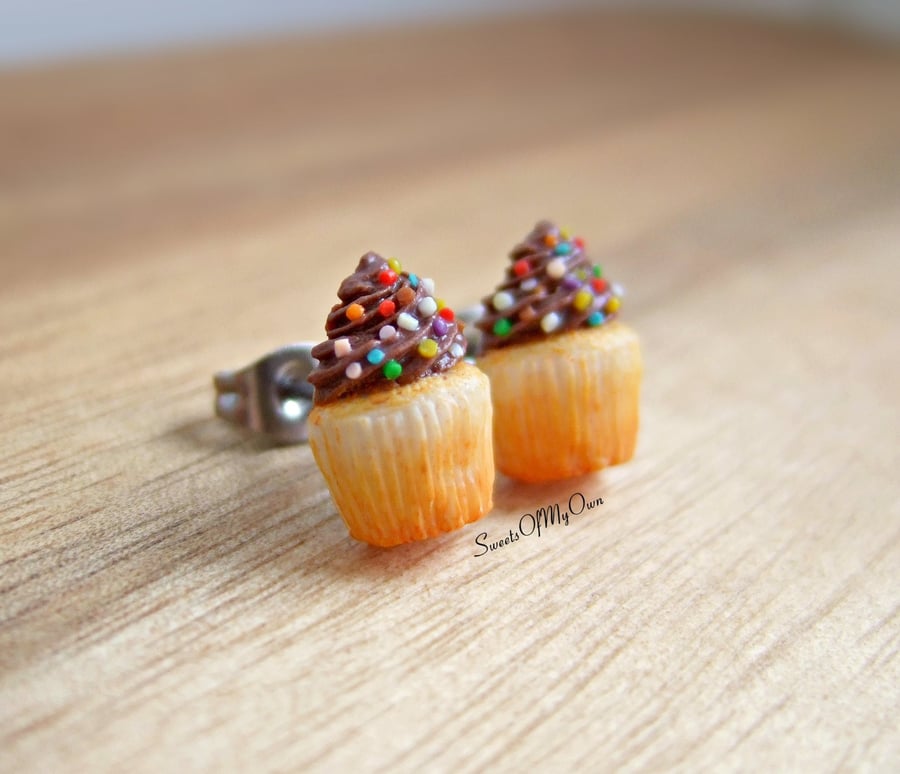 Chocolate Cupcakes - Stud Earrings - Cupcake Jewellery - Handmade in the UK