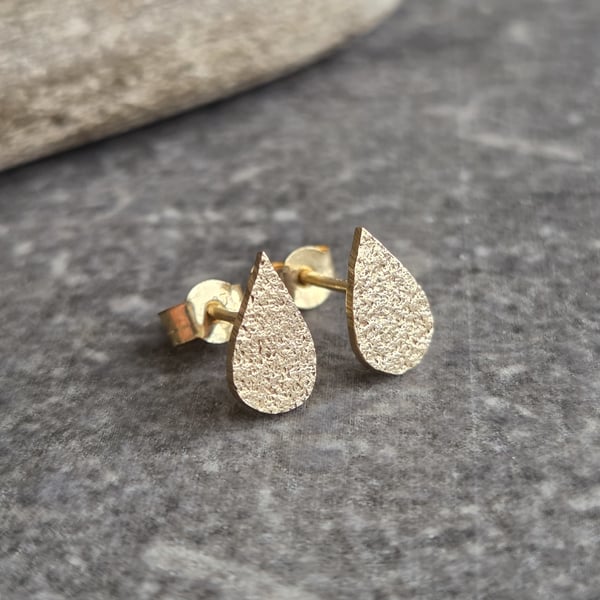 9ct gold teardrop earrings, Raindrop studs