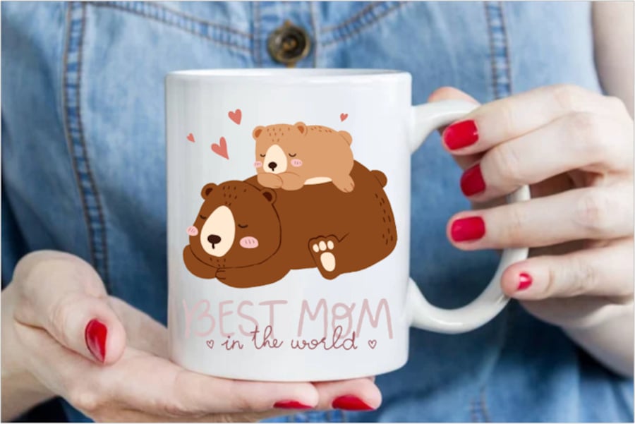 Best mom sleeping bear photo ceramic mug mothers day gift for her baby shower