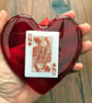 Handmade Glass Hanging Red Love Heart- King or Queen Of Hearts or Diamonds  - Image 8