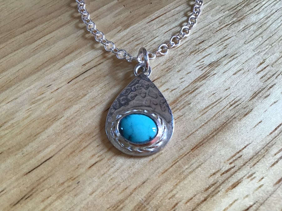 Turquoise Sterling and Fine silver dainty pendant necklace
