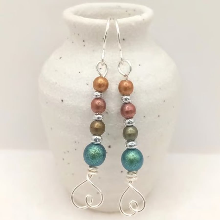 Czech Glass Bead Drop Earrings, Earthy Copper Coloured Glass Bead Earrings