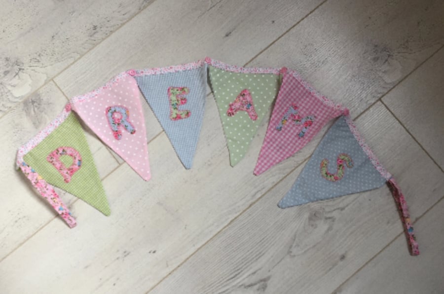 Vintage style nursery bunting, new baby decor, bedroom decor, hand appliqué 